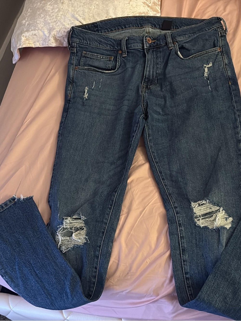 H&M Dark Blue Skinny Jeans with Distressed Knees